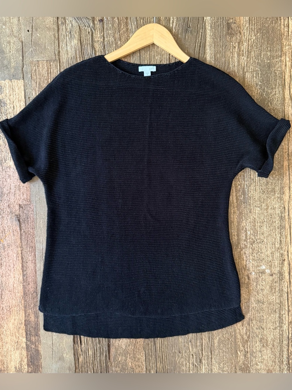 J.Jill Black Linen Blend Knit Sweater Top M Dolman Short Sleeve